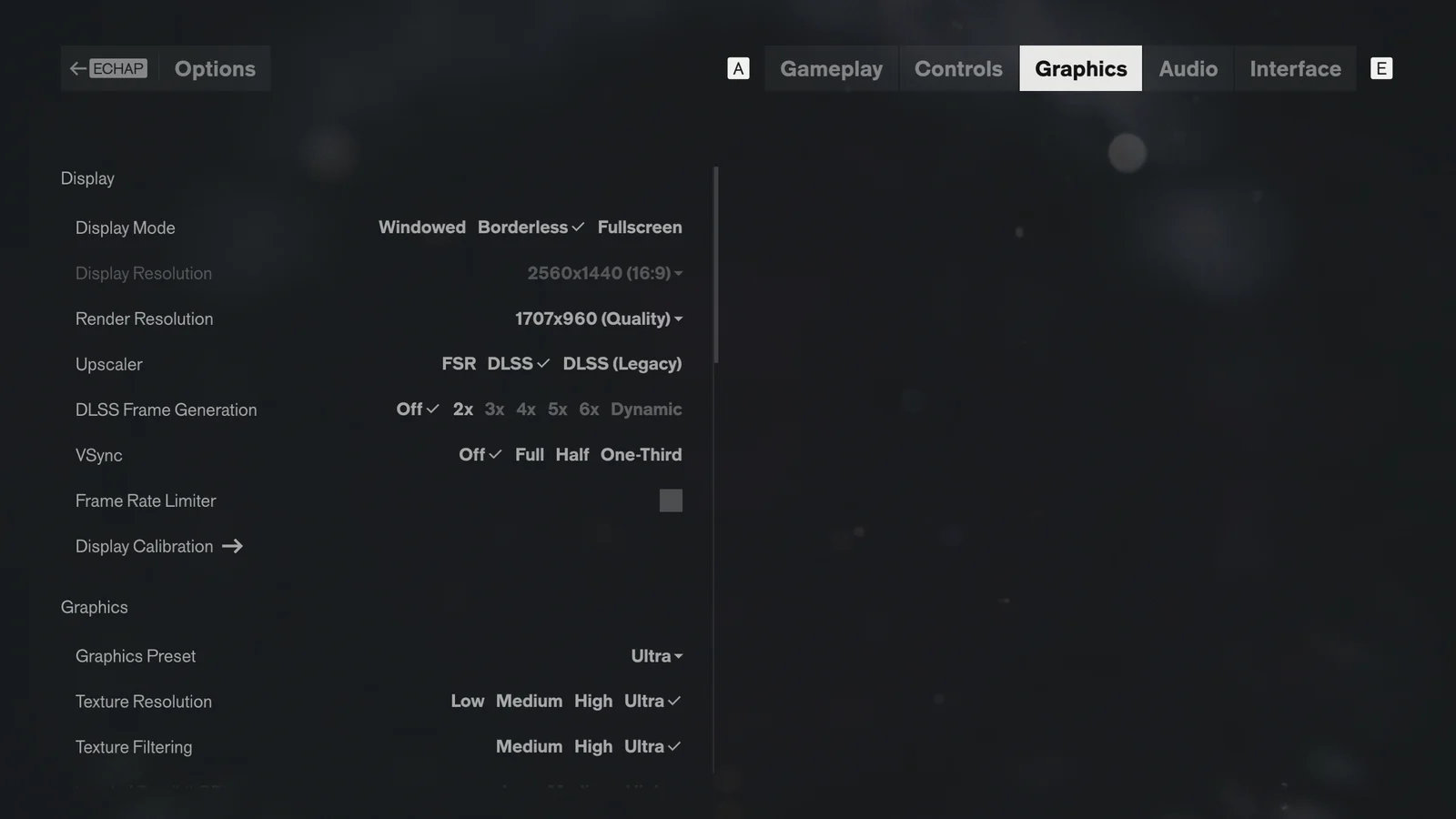 Menu Graphics de CONTROL Resonant, parte do Display
