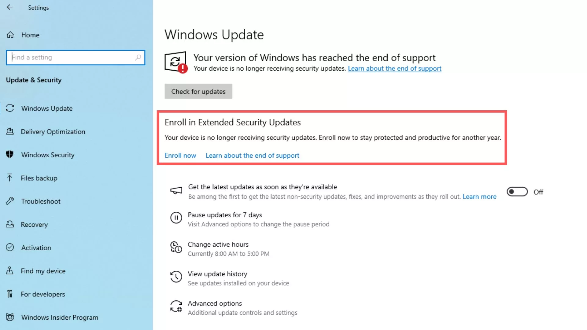 Inscrição nas atualizações de segurança alargadas do Windows 10