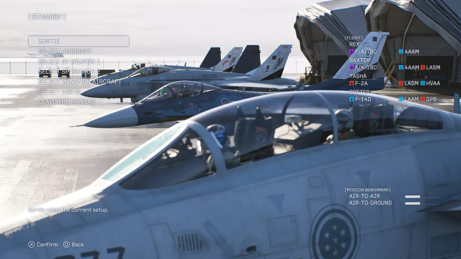 Aviões e SP Weapons no menu Standby