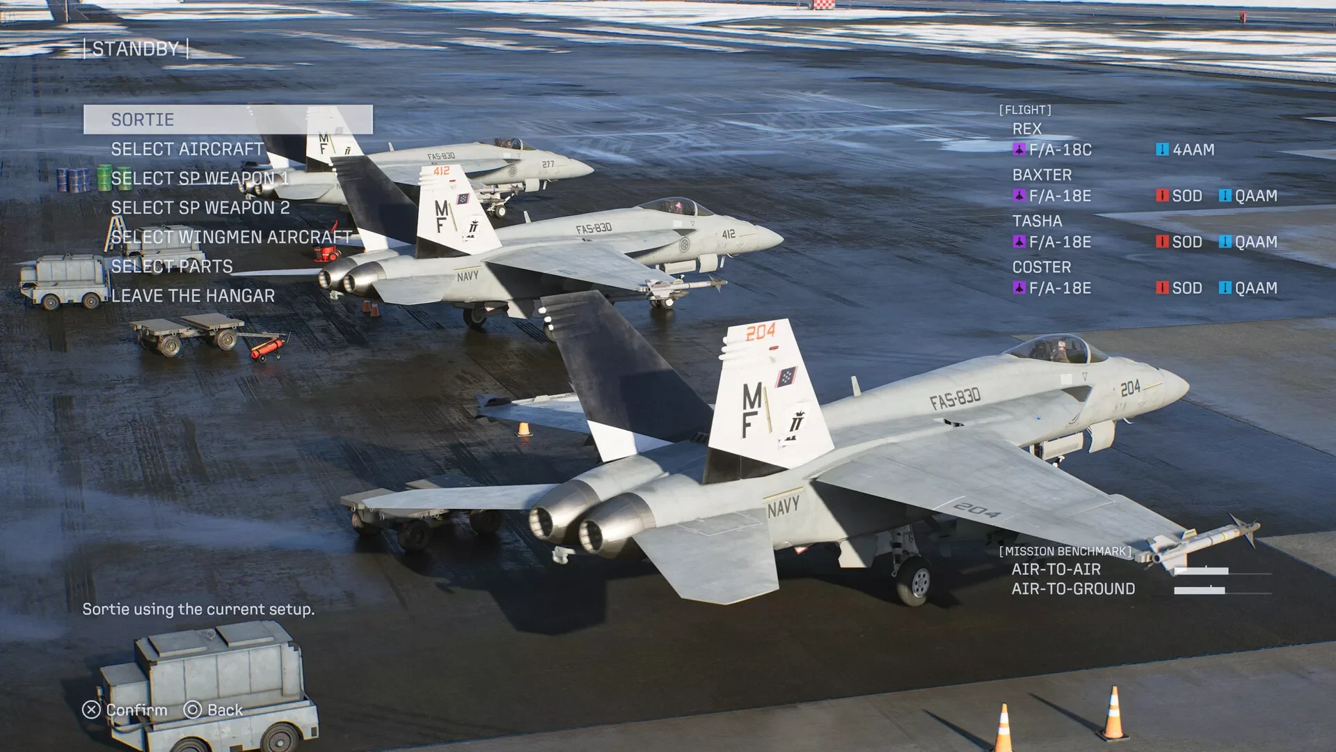 Menu Standby antes de uma missão