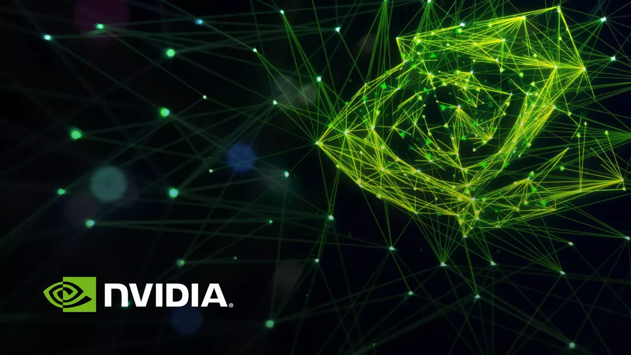 Logótipo da NVIDIA sobre um fundo de linhas verdes