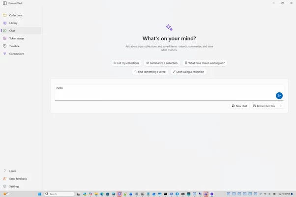 Página de Chat do Context Vault, onde se fazem perguntas sobre as memórias guardadas