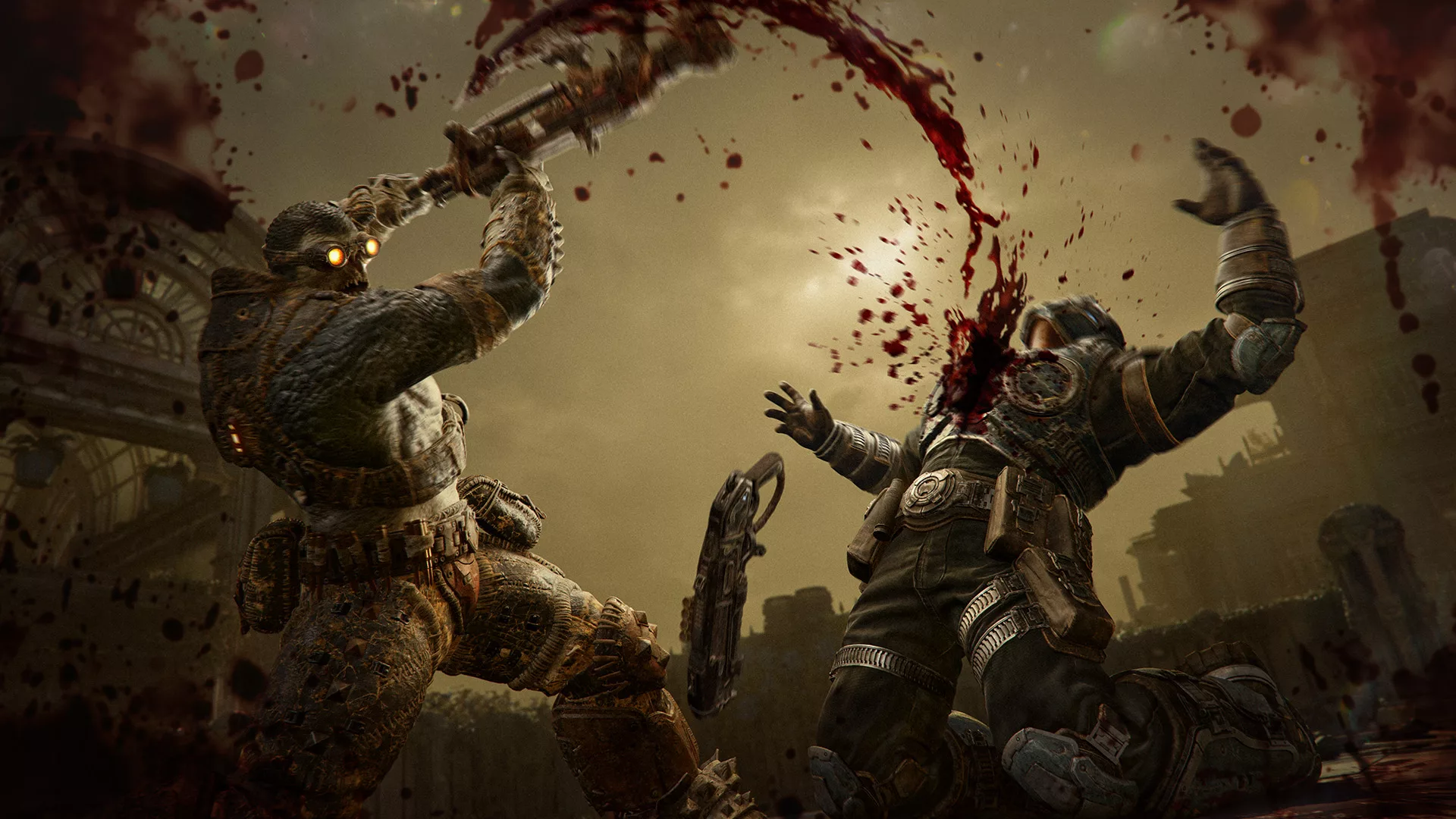 Golpe final de um Drone sobre um soldado COG derrotado no modo Versus de Gears of War: E-Day