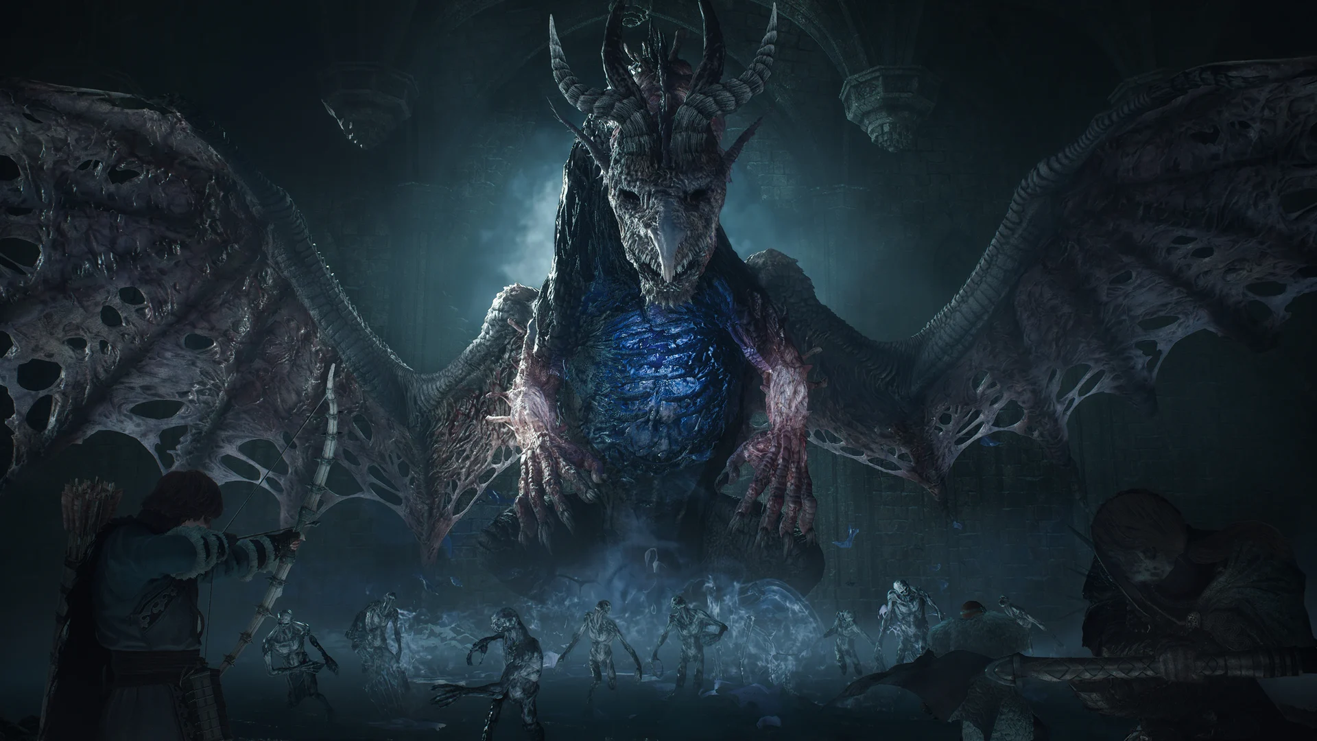 O Fallen Dragon, um dragão em decomposição, a enfrentar o grupo