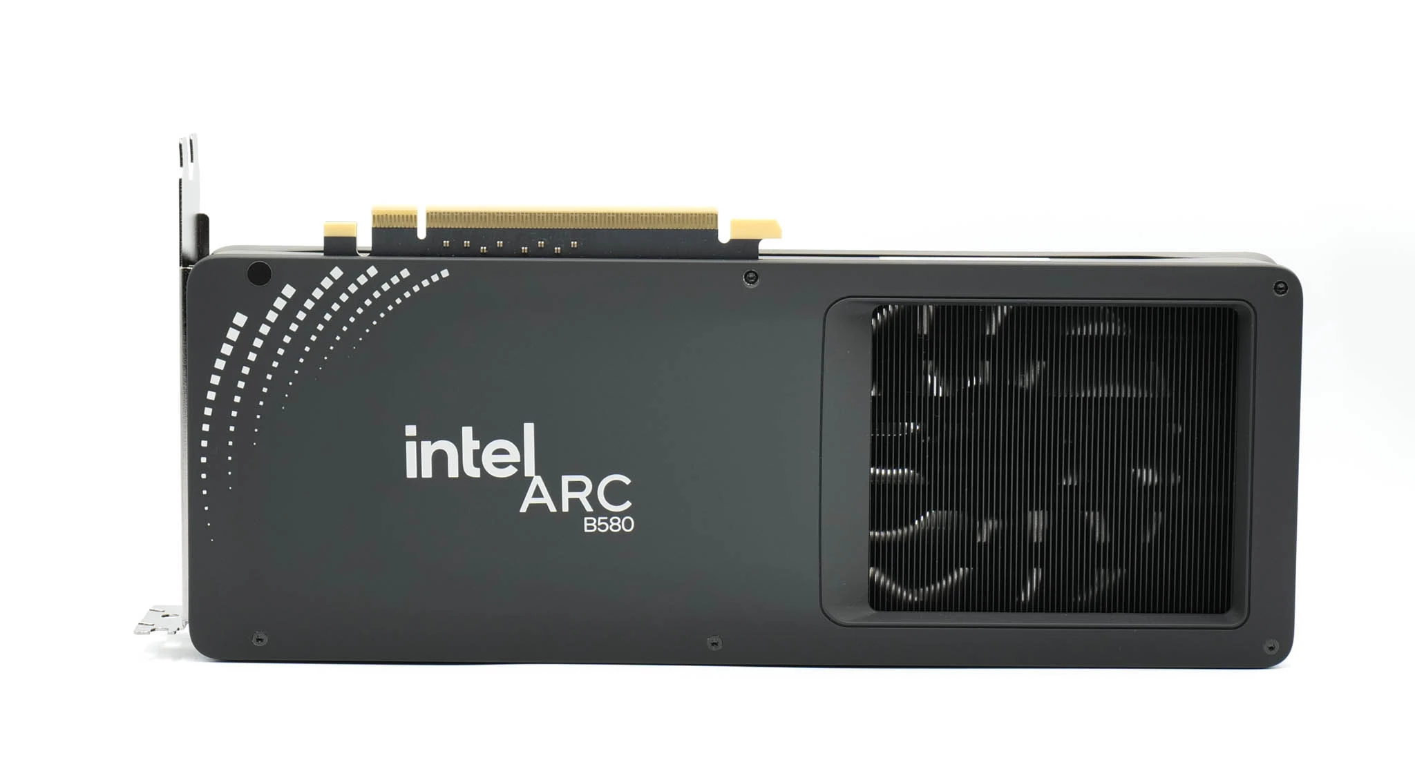 A traseira da Intel Arc B580 Limited Edition, com o logótipo Intel ARC