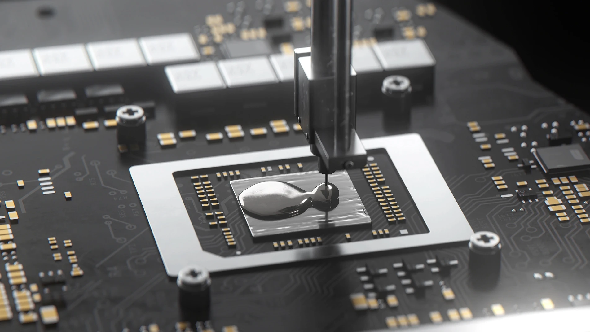 Aplicação de metal líquido no chip de um portátil ASUS ROG