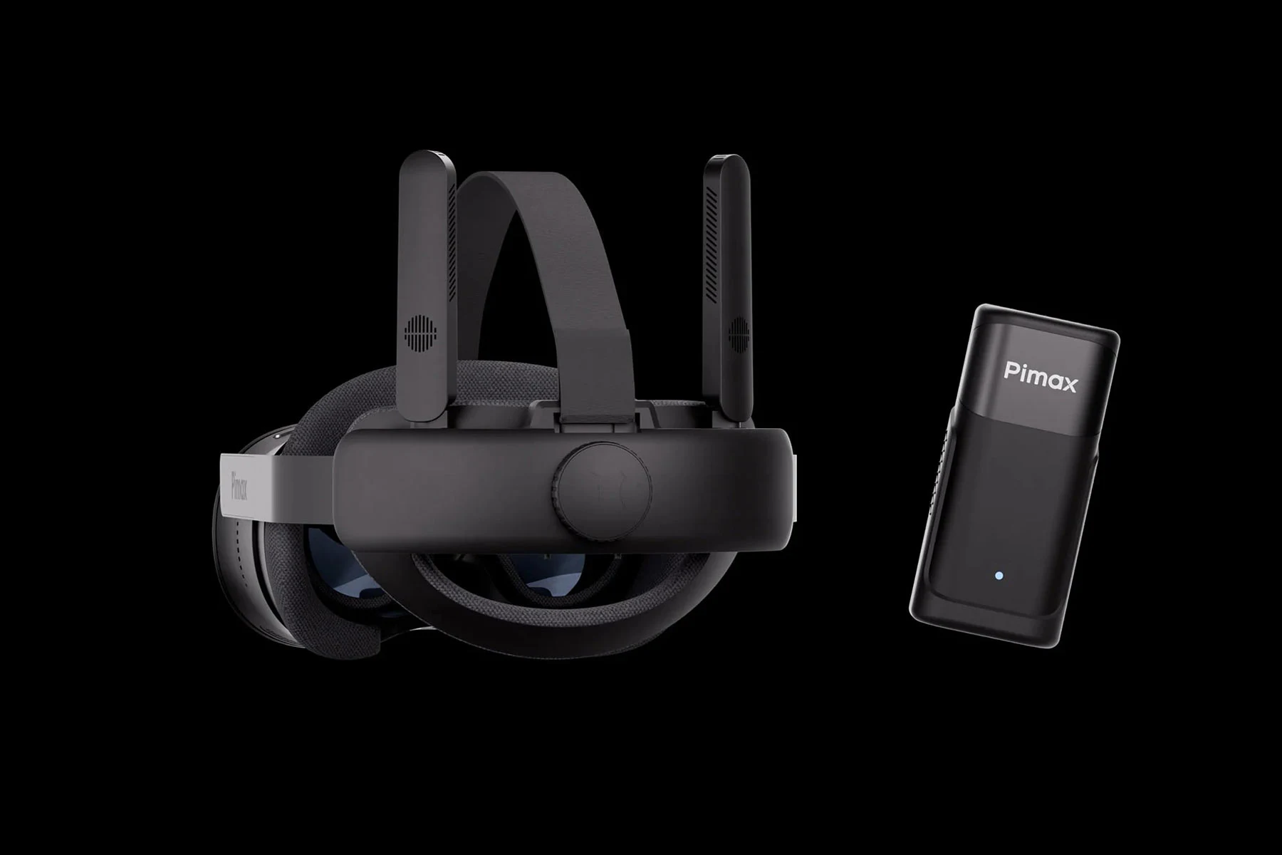 Os óculos Pimax Crystal Pro ao lado do transmissor 60G AirLink