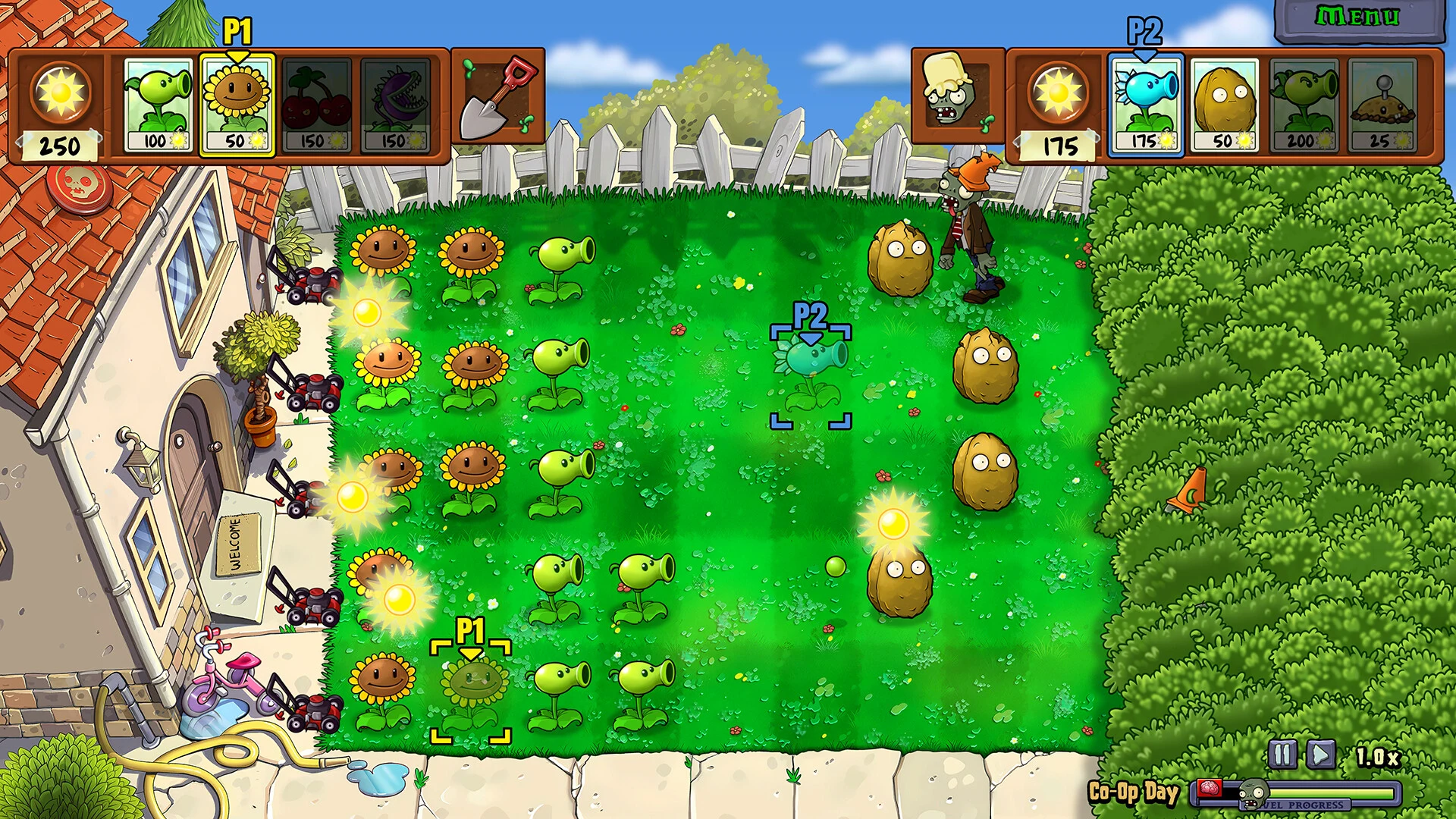 Plants vs. Zombies: Replanted com dois jogadores no mesmo jardim