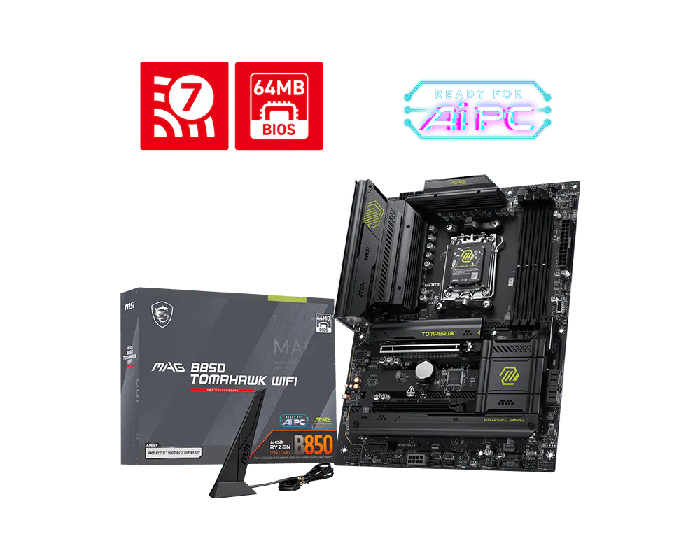 MSI MAG B850 Tomahawk WiFi e a caixa