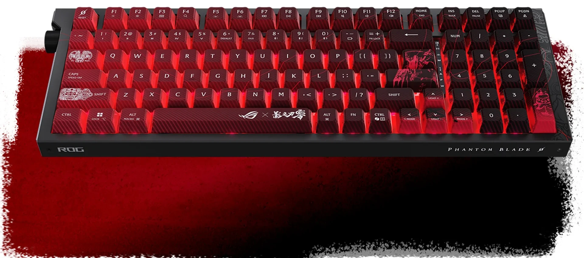 Teclado ROG Strix Morph 96 Wireless Phantom Blade Zero Edition com teclas vermelhas e tampa metálica