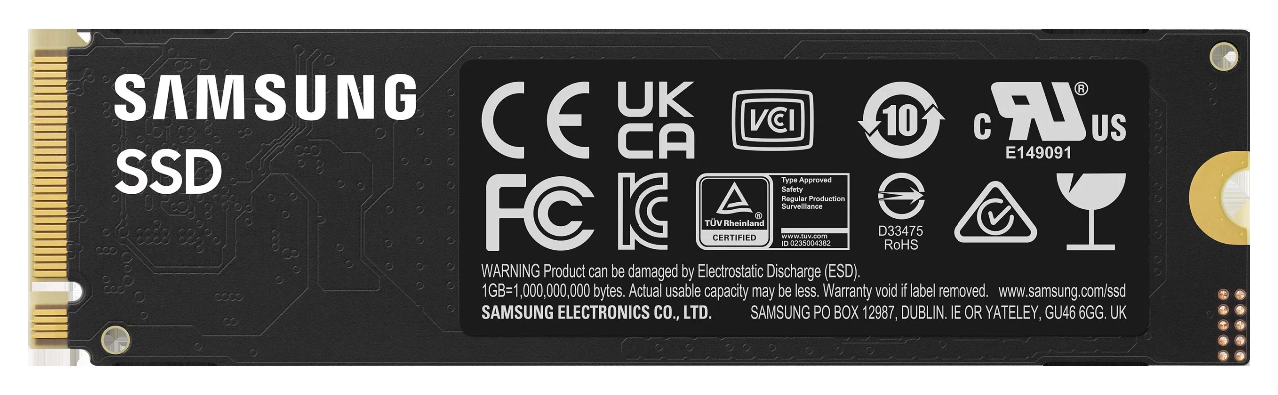 A parte de trás do Samsung 990 EVO Plus, só com a etiqueta e sem chips