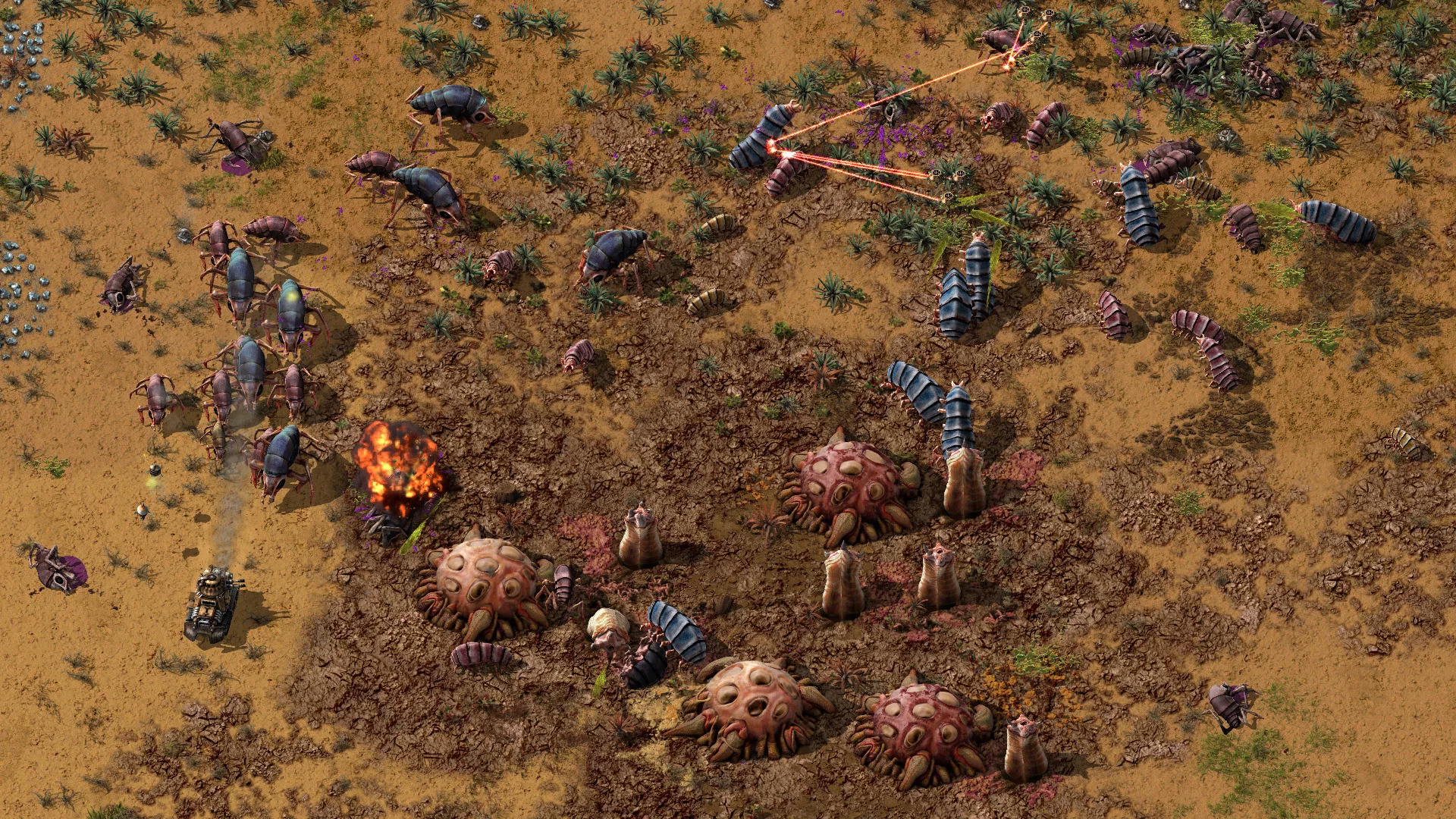 Biters e spitters de Factorio atacam enquanto os ninhos ocupam o terreno