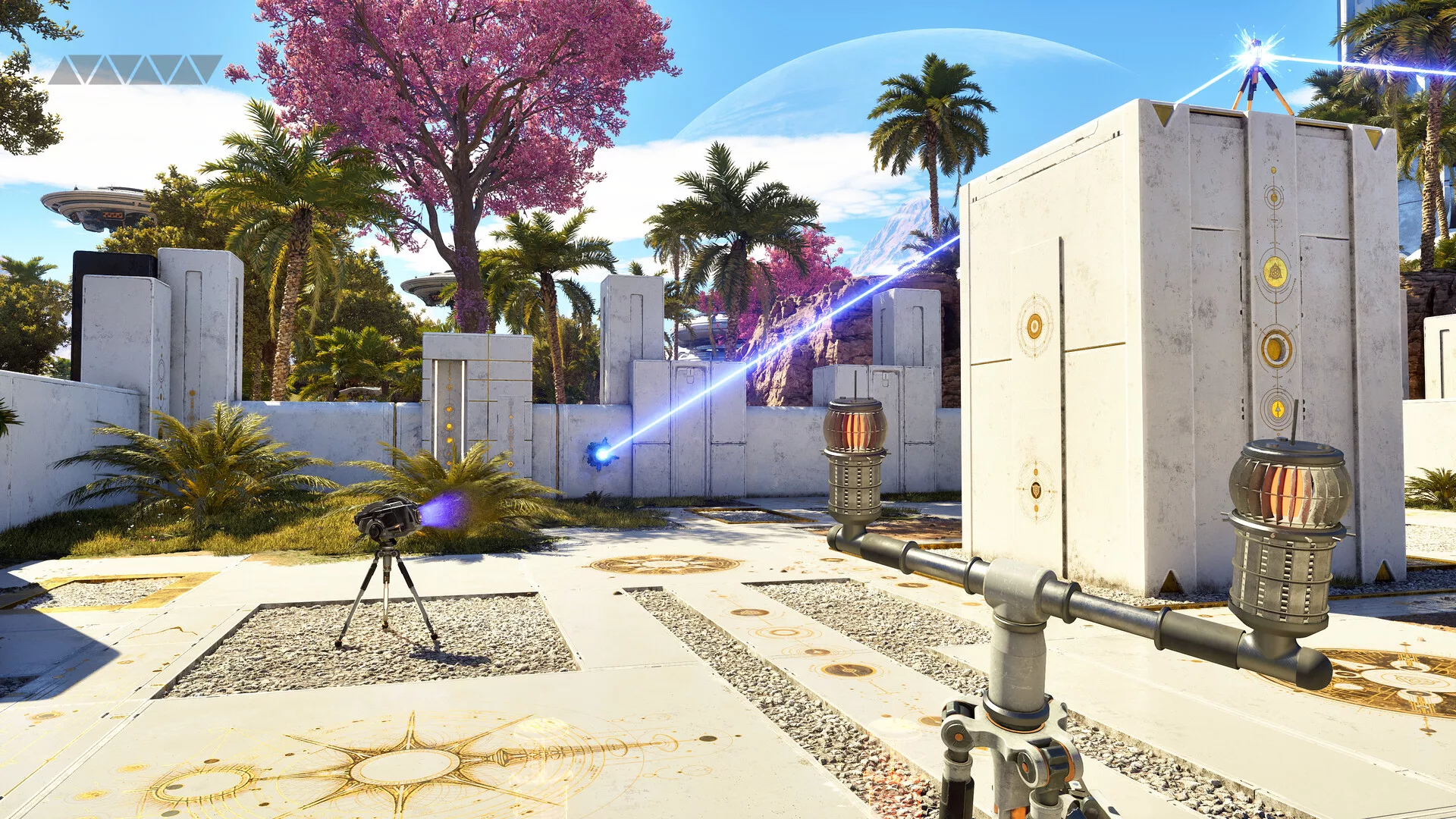 Um puzzle com raios de luz em The Talos Principle 3