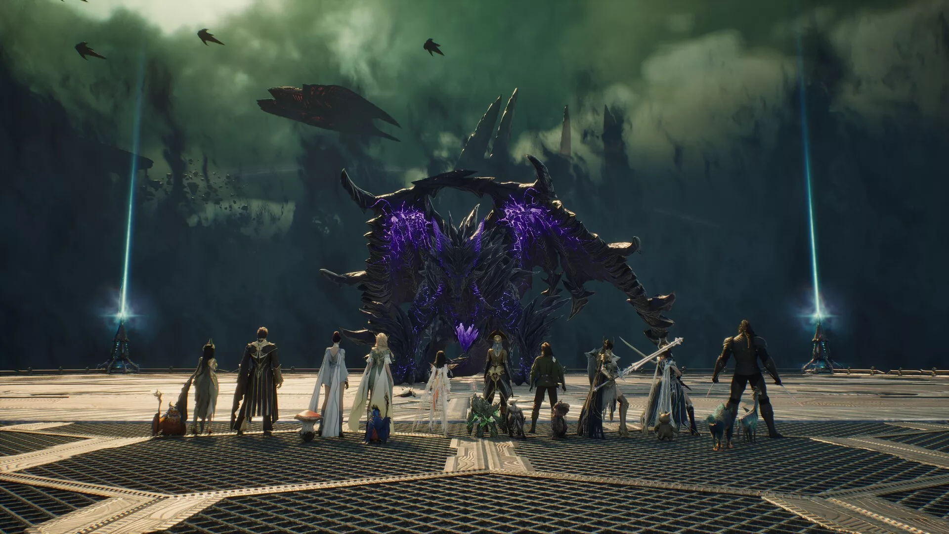 Um grupo grande frente a um boss em AION 2