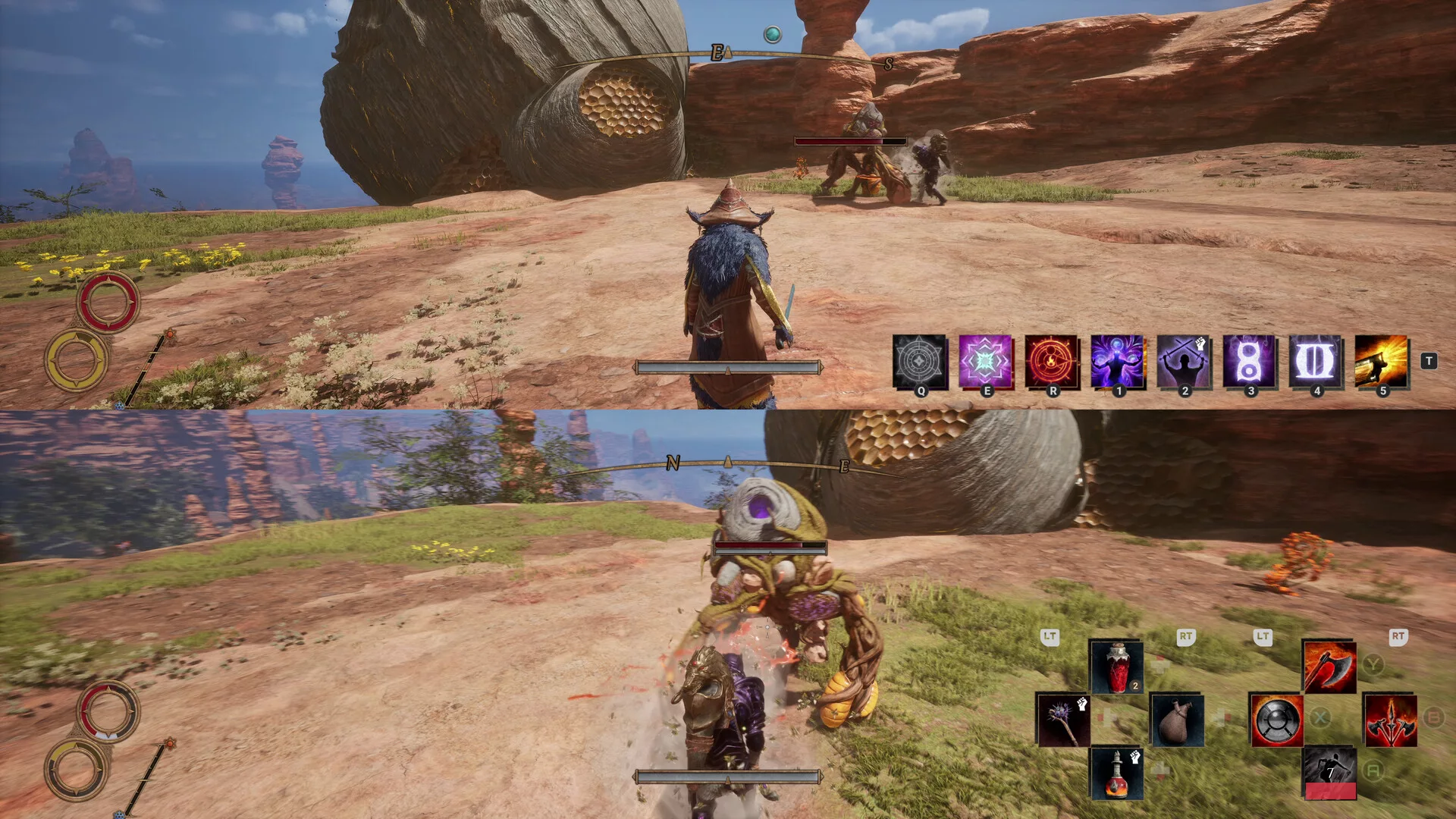 Dois jogadores em ecrã dividido em Outward 2