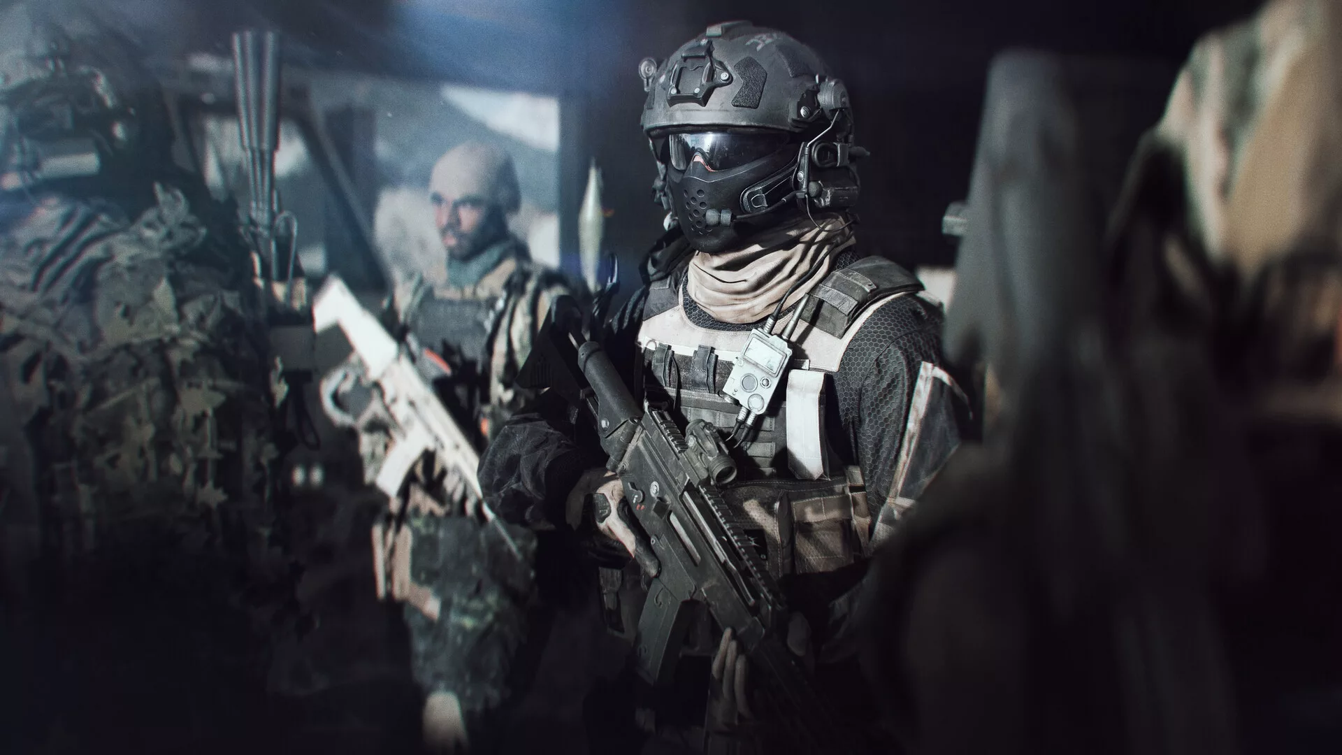 Soldados de Battlefield 6 com capacete e equipamento tático, prontos para entrar em combate
