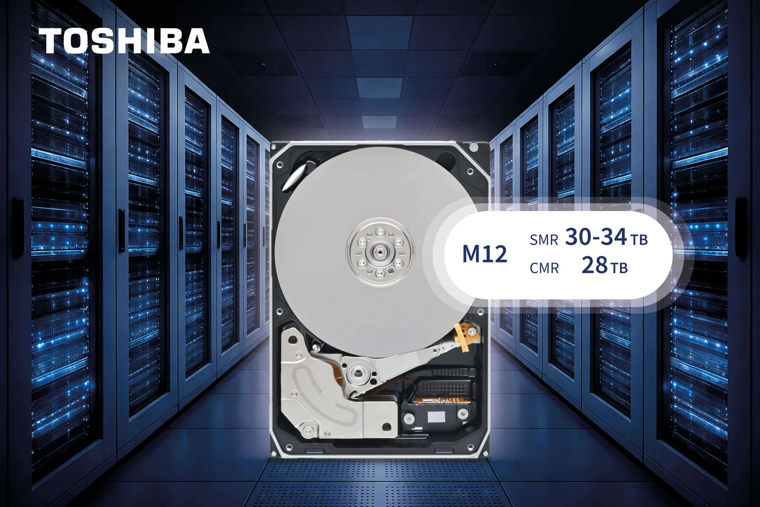 Disco rígido Toshiba M12 num centro de dados