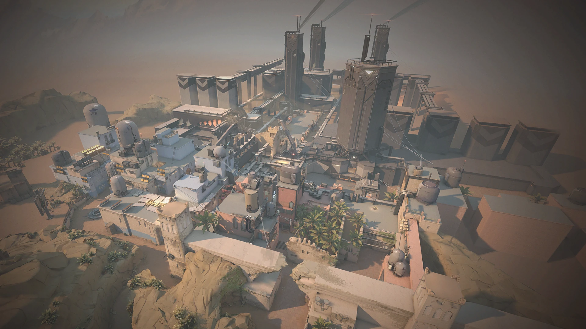 Vista do mapa Bind, com os telhados e as ruelas do centro