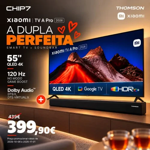 CHIP7 – Bundle Televisao Smart Tv Xiaomi A Pro 2026 55 4K Ultra Hd Qled Google T