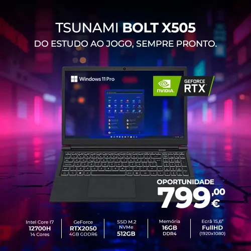CHIP7 – Portatil Tsunami Intel I7 12700H Rtx 2050 4Gb 16Gb Ddr4 512Gb Ssd